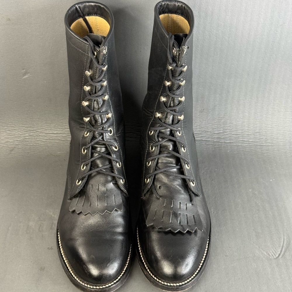 Justin Boots  Black Lace Up Kiltie western cowboy boots women size 8.5 - Picture 2 of 8